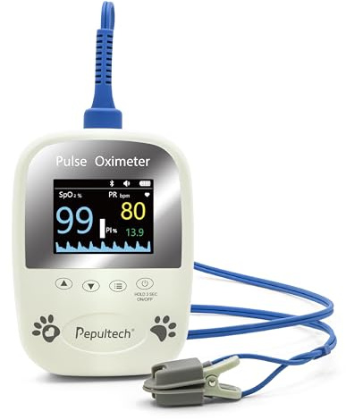 Veterinär pulsoximeter för hundar, handhållen syreövervakare för djur, bluetooth veterinär Spo2-övervakningsmaskin för husdjur hund och C vid tungsond, lätt att använda och exakt, batteridriven (ingår