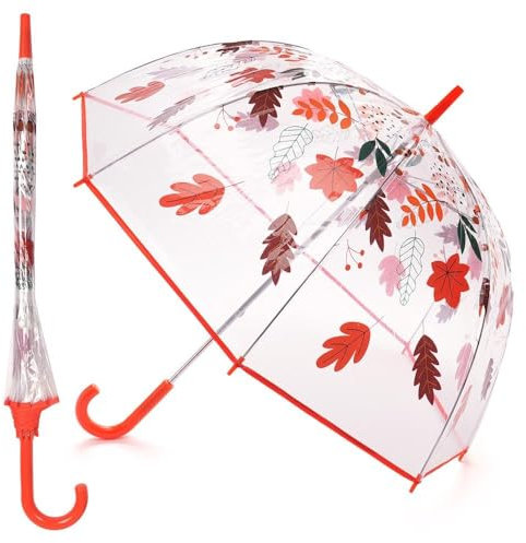A2Z Clear Bubble Umbrella Walking Autumn Leaves Umbrellas Transparent Brolly Falling Leaf Dome Canopy Soft Grip Plastic Crook Handle Stick Waterproof Rain Wind Protection Lightweight Aluminium Shaft