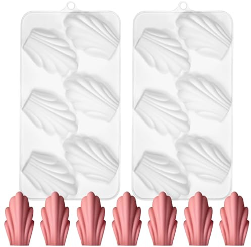 2Pcs Silicone Madeleine Mold for Baking, Nonstick Savarin Shaped Chocolate Molds for Mousse Cake, 12-Cavity Silicone Dessert Molds for Candy Butter Pudding, 8.8 x 4.7 x 0.6 inches, White