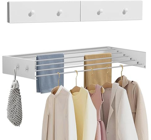 YCBTREE Wall Mounted Clothes Drying Rack,60cm Foldable Wall Mount Clothes Airer Heavy Duty Carbon Steel Wall Dryer with 4 Hooks 25Kg Load Capacity for Indoor and Outdoor (60cm(23.6in))