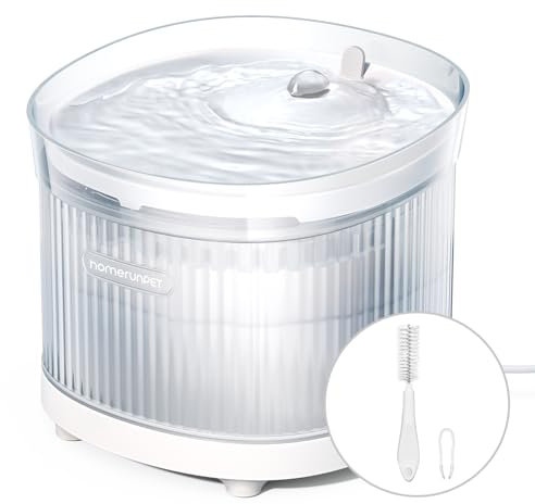 Homerunpet Cat Water Fountain for Drinking with Ultra Silent Wireless Pump, Easy to Clean Pet Water Fountain for Cats and Dogs, BPA-free Cat Bowl with Activated Carbon Filter, 2L
