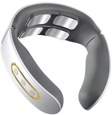 Massaggiatore cervicale elettrico, 4 teste impastanti, riscaldamento e impulsi magnetici, grigio e bianco