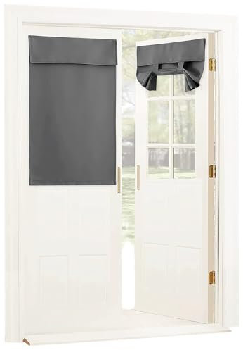 Roller Blinds No Drilling, French Door Blinds Window Blinds Easy Fit Clip in Blackout Roller Blind UV Protection Tie Up Shades Door Curtain Privacy Roller Blinds for Window Patio Door (66W x 102H cm)