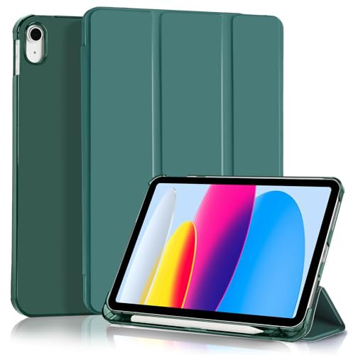 4UBonLife Cover Per iPad (A16) 11a Generazione 11 Pollici 2025, iPad 10a Generazione10,9 2022 con Portapenna, Custodia Protettiva Sottile con Retro Rigido Traslucido Guscio Case, Verde Notte