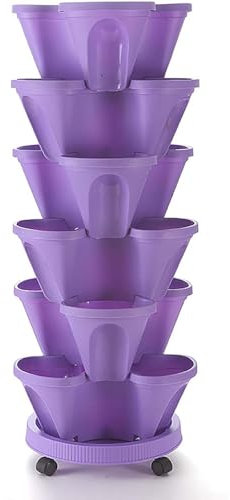 Tour de jardin verticale empilable pour fraises et herbes - Tour de fleurs multicouche avec quatre pétales - Pot de fleurs en plastique avec plateau pour un arrosage facile