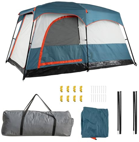 GYMAX Tienda de Campaña para 4-6 Personas, Tienda de Playa con Avancé, con Ventanas Entradas de Malla, Tienda Familiar de Doble Capa con Bolsa de Transporte, para Acampada y Senderismo (Azul)
