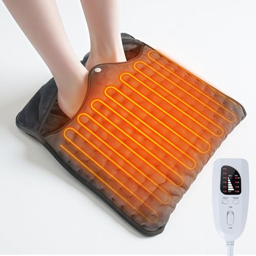 Olycism Fußwärmer Elektrisch 40 * 40cm mit 6 Temperaturstufen, 4 Timer-Stufen Fusswärmer mit Überhitzungsschutz, Automatische Abschaltung, Elektrischer Fußwärmer Für Männer und Frauen Dunkelgrau