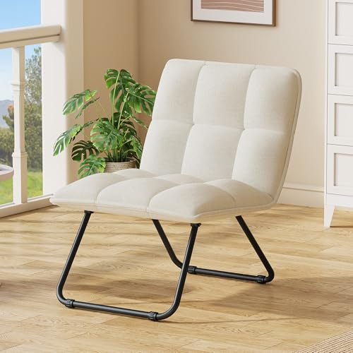 YITAHOME Fauteuil Salon Pliable, Chaise Coiffeuse, Chaise Salon Siège Rembourré avec Cadre Métallique, Fauteuil Relax Pouf de Salon Léger et Portable pour Salon, Chambre, Bureau, Blanc