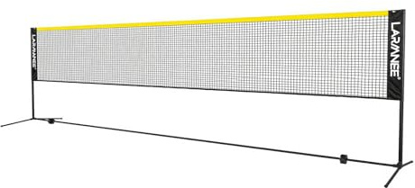 LARMNEE Badminton nät, 5 m volleybollnät, fjäderbollnät, 3-vägs justerbar höjd 107/120/155 cm, bärbar set för tennis, badminton eller volleyboll, för inomhus, utomhus gul och svart EBY05BN02