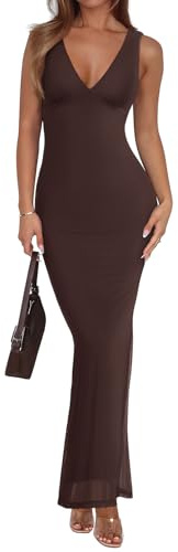 REORIA Womens Summer V Neck Sleeveless Maxi Dress Shaved Chocolate Small