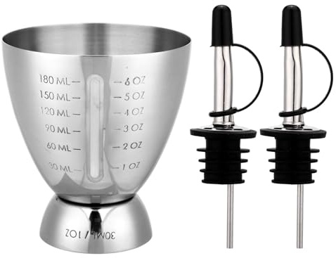 Doppio Misurino in Acciaio Inossidabile con 2 Versatori, Professionale Doppia Bilancia Misurino per Cocktail e Versatori di Precisione Liquori Utensili Bar e Accessori Bar Casa per Barman