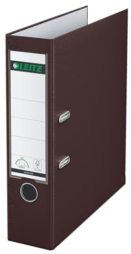 Leitz Qualitäts-Ordner 180° Plastik, das Original, DIN A4 Aktenordner 8 cm breit, 90% Recycling-Karton, 30% Pre-Consumer Recycling-Kunststoff, Mit 180° Mechanik, 600 Blatt Kapazität, Braun, 10105075