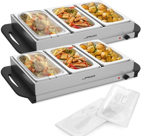 Jago® Buffetwärmer - elektrisch, mit Heizplattenfunktion, Temperaturregler, Edelstahl - Warmhaltegerät, Speisewärmer, Warmhalteplatte, Warmhaltebehälter