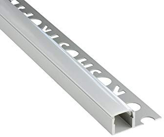 LED Aluprofil T77 silber 10mm Fliesenprofil + Abdeckung Abschlussleiste Bordüre Fliesen für LED-Streifen-Strip 1m milky