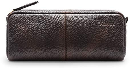 LEABAGS Leder Federmäppchen I Große Echtleder Federmappe I Federtasche für Beruf Uni Schule I Schlampermäppchen I Stiftetui I Stiftmappe I Ledermäppchen I Copper