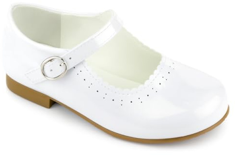 Girls Spanish Style Mary Jane Shoes Shiny Patent White Size UK9 Child