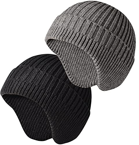 JFAN Cappello Lavorato A Maglia da Uomo Donna Autunno Inverno Tinta Unita Proteggi Le Orecchie Cappello da Sci Moda Caldo Cappello in Pelle di Melone Nero+Grigio Taglia Unica