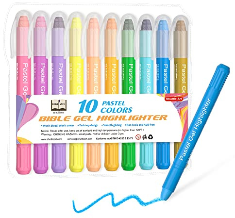 Shuttle Art 10 bunte Bibelmarker (Gel Highlighters) Gel Textmarker Set mit feiner Spitze, Pastell Farben für Markieren und Hervorheben auf Notizen und dünnem Papier geeignet