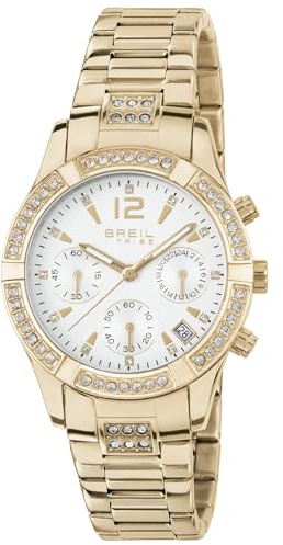 Breil, Collezione C'est Chic, Orologio Donna, Cronografo Donna in Acciaio IP Gold, con Lunetta Decorata con Cristalli, Quadrante Bianco con Finitura Satinata, Cassa 36 mm, Chiusura Déployante, Gold