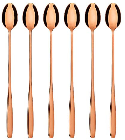 GRÄWE Ensemble de cuillères à latte macchiato, or rose, 6 pièces, cuillères longues pour cocktails et desserts, acier inoxydable, compatible lave-vaisselle, série Königstein