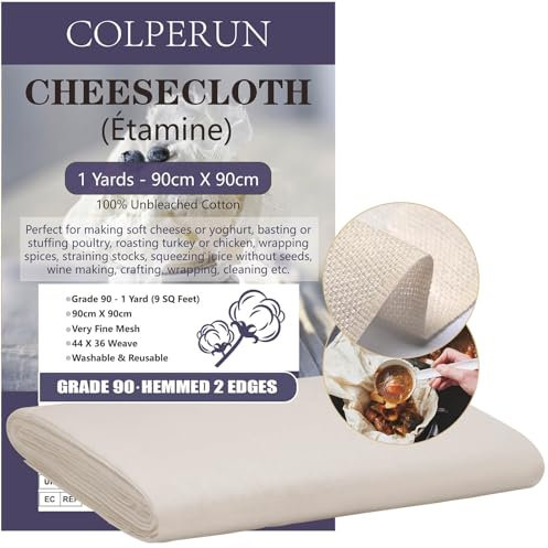 Étamine alimentaire Colperun - 90 x 90cm - Grande taille pour cuisine - Coton naturel réutilisable - Jus, confiture