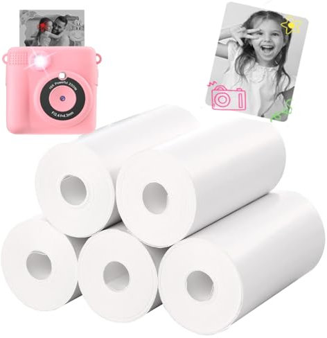 CHRERNA Thermopapier für Kinder Sofortbildkameras, 5 Rollen Thermorollen, Thermodruckerpapier weißes Null Tinten Druckpapier, BPA Frei Nachfüllpapier für Sofortbildkameras (4'' x 2.2'')