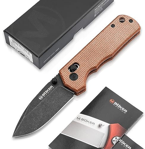 BÖKER MAGNUM® Rockstub Brown Micarta - Einhandmesser mit schwarzer Klinge - kompaktes EDC Messer mit Micarta Griff braun - Taschenmesser mit Daumen-Pin - Profi Outdoor Klappmesser mit Crossbar Lock