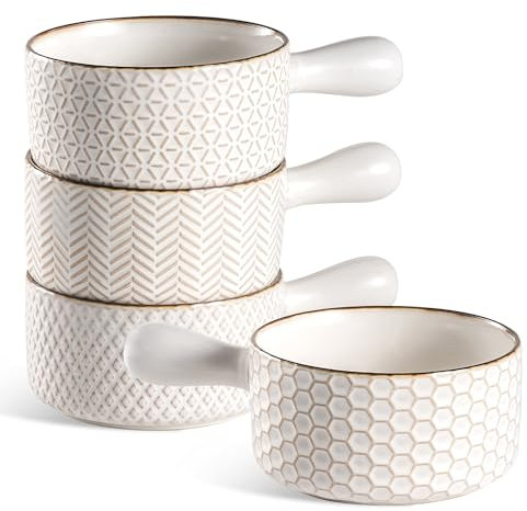 Ceramic French Onion Soup Bowls - 20 Oz Ceramic Soup Crocks with Handles