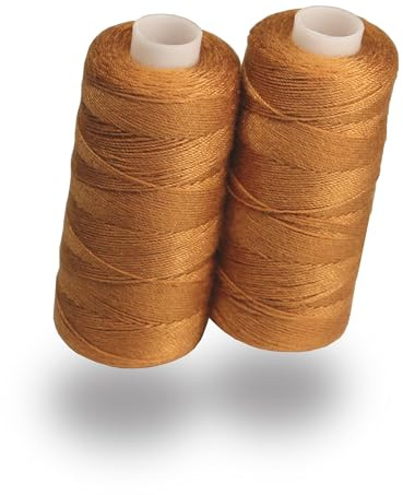 Lialina Orangegold Jeansgarn para máquina de coser [2 x 150m] - OEKO-TEX - Costuras como el original - Juego de hilo para jeans extra fuerte Nº 36 - Hilo para jeans para máquina de coser
