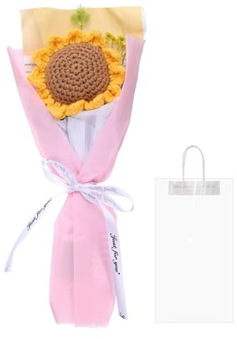 QUARKZMAN Mazzo Fiori Uncinetto, Bouquet Girasoli Fatti a Mano, Bouquet Fiori Artificiali Uncinetto per Festa Mamma, Compleanni, Matrimoni, Lauree, Rosa