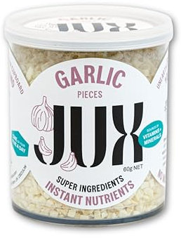 JUX Freeze-Dried Garlic | 100% Natural & Nutrient-Rich | Rehydrates Instantly for Cooking, Sauces & Garnishing | Long Shelf Life | Equals 600g of Fresh Garlic | No Additives, Vegan (60g)