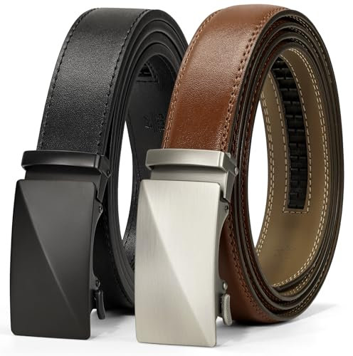 IGOLUMON Gürtel Herren 2 Stück Ledergürtel Herren Automatik Gürtel Herren mit Ratsche Arbeitsgürtel Gürtel Ohne Löcher Verstellbar, Breit 35mm, Länge 125cm
