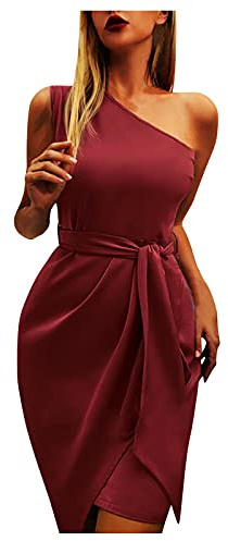 Midiklänningar för kvinnor, fest, kväll, elegant – one-shoulder-klänningar för kvinnor UK – smala klänningar i plusstorlek, midisommarklänningar, omlottklänning, djup midja, sommarklänning,
