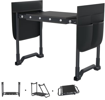 XMTECH Knäbänk, vikbar med Eva-skumkudde och 4 verktygspåsar, stabil stålram upp till 150 kg, bekväm sitt- och knälösning för trädgårdsarbete, perfekt för föräldrar och seniorer, antracit