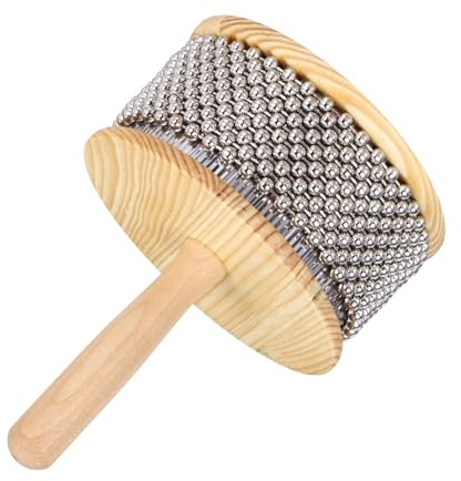 sourcing map Wooden Cabasa Percussion 5.3 Music Hand Shaker | Musical Instrument with Metal Beads for Band Music Education Party Performance (Wood Color)