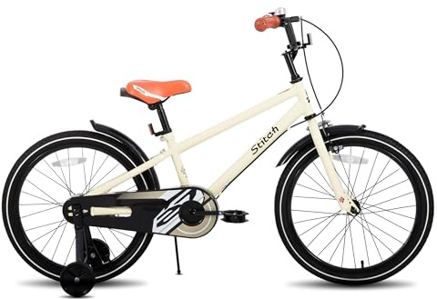 STITCH Bicicletta vintage da 18 pollici per ragazzi e ragazze dai 6 agli 8 anni, bicicletta da bambino da 18 pollici con stabilizzatore e supporto, beige