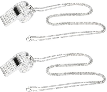 lasuroa 2pz Whistle Scintillante, Metallo Cristalli Fischietto Strass Suono Forte e Nitido Fischietto Sportivo con Cordino Catena Regalo per Insegnanti Arbitri Bagnini Allenamento Basket (Argento)