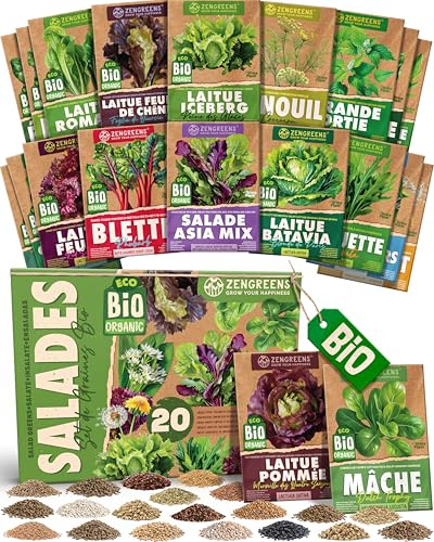 ZenGreens® - Set di Semi di Insalate Miste bio (20 pezzi) - 20 Semi di Insalate Miste per Coltivazione Facile in Giardino, Balcone o Serra - Semi da Piantare - Sementi