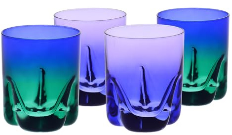 Krosno – Vasos para whisky de 250 ml, juego de 4 piezas – Colección Aurora – Pintados y decorados a mano – Cristal sin plomo – Para bourbon, ron y cócteles – Regalo – Azul marino y violeta