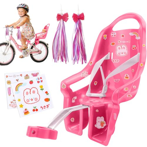 Puppenfahrradsitz für Mädchenfahrräder, Universeller Kinderfahrrad Puppensitz mit Aufkleber und Fahrradlenkerquasten, Babypuppen-Fahrradträger, Fahrrad Puppen Sitz, Kinderfahrrad Zubehör für Puppen