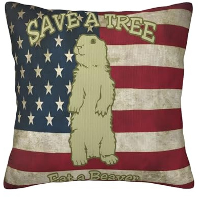 Save A Tree Eat A Beaver Throw Pillowcases Home Decoration for Bed Couch Sofa Living Room Cushion Covers One Size