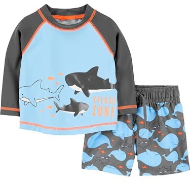 Simple Joys by Carter's Conjunto de traje de baño y camiseta de protección para niños pequeños y bebés, Ballenas negras y azul cielo, 6-9 meses