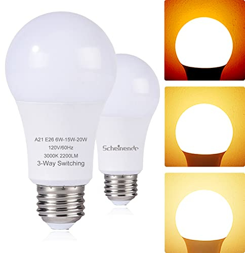 Scheinenda Bombilla LED A21 de 3 vías 50 100 150 W sustitución 500 1600 2100 lúmenes alta potencia y 3000 K luz LED blanca cálida base E26 foco LED para lámpara de mesa y sala de estar 2 paquetes