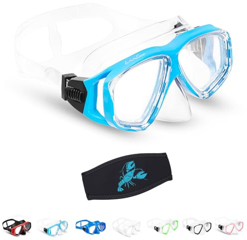 Goggles Kids Swimming Silicone Swim Mask Snorkeling Gear for Kids Tempered Glass Snorkel Goggles with Nose Cover Scuba Diving Goggles with Cute Neoprene Mask Strap Cover (Aqua)