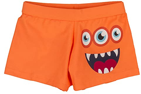 ALPHADVENTURE Go&Win Bañador Tipo Boxer Naranja Liso con Estampado En Pierna Izquierda Monster Jr para Niño