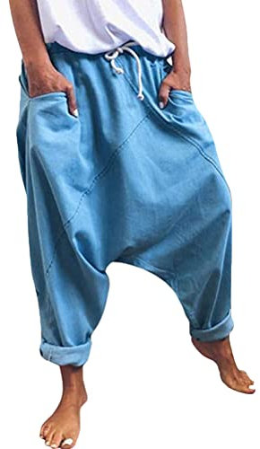 Onsoyours Damen Haremshose Aladinhose Yoga Pumphose Baggy Ballon Yoga Hose Sweatpants Jogginghose Hippie Hose Haremshose Mit Tiefem Schritt Z2 Blau M