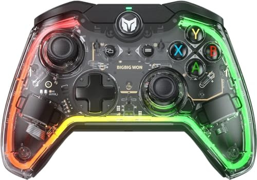 Trådbunden styrenhet, BIGBIG WON regnbåge PC-kontroll RGB-indikator, anpassade bakknappar, 6-axlad gyro, dubbel motor, linjär trigger trådbunden spelkontroll för Switch/Windows10 och för PS5/PS4 via