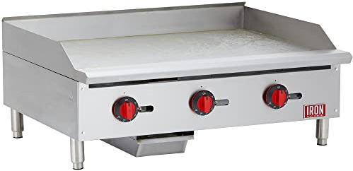 Iron Range IRTG-36 36 x 21 Countertop Commercial Gas Griddle, 3 Burners, 90,000 BTU, Thermostatic Control, Stainless Steel, ETL Listed, LPG Conversion Kit, Easy-to-Clean Grease Tray