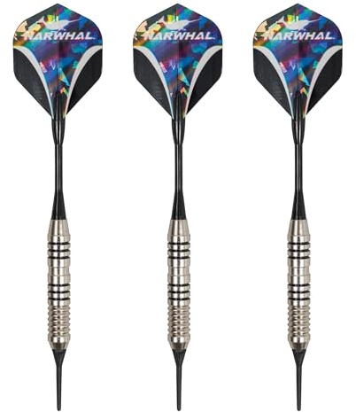 Narwhal Tournament Soft Tip Darts (5.5 in. - 18g) with Nickel Barrell for Electronic Dart Boards, Includes Deluxe Storage Case, 3 Pack