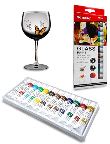 Set mit 12 permanenten Farben für Glas und Porzellan, Acrylfarbe auf Wasserbasis zum Malen von Glas, Porzellan, Metall, Keramik, Tempera, für Anfänger und Künstler, intensive Farben